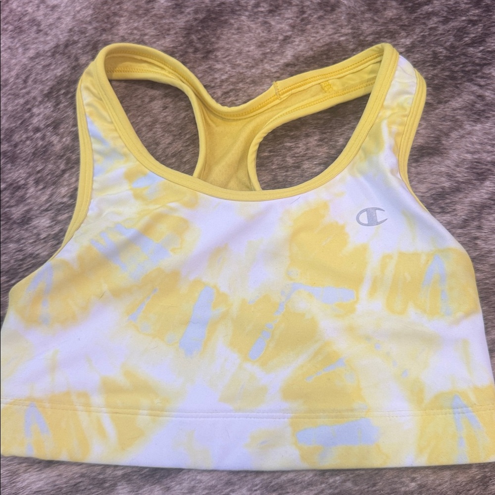 Champion Yellow and White Tie-Dye Sports Bra